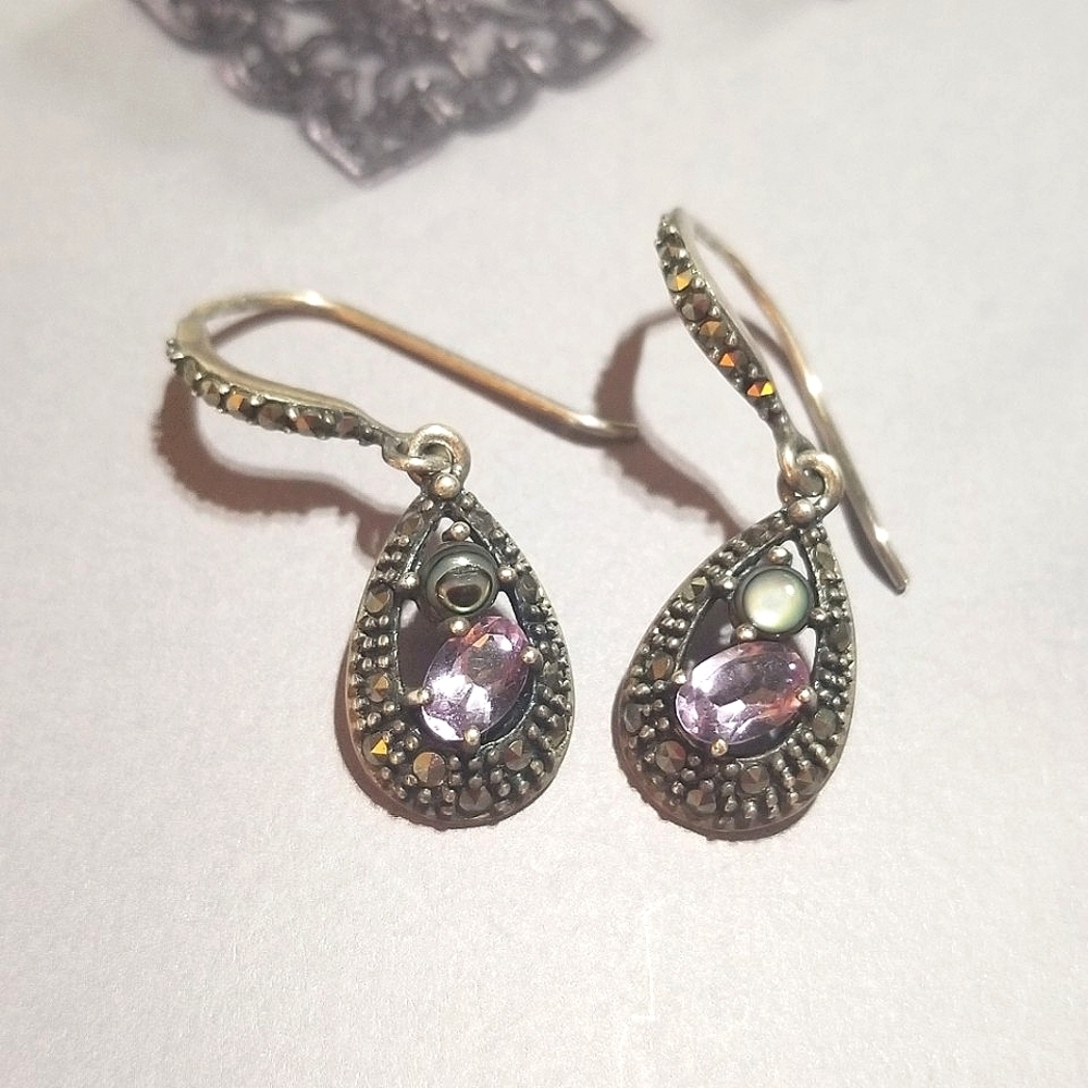 Designer SLC 925 Sterling Amethyst Abalone Earrings